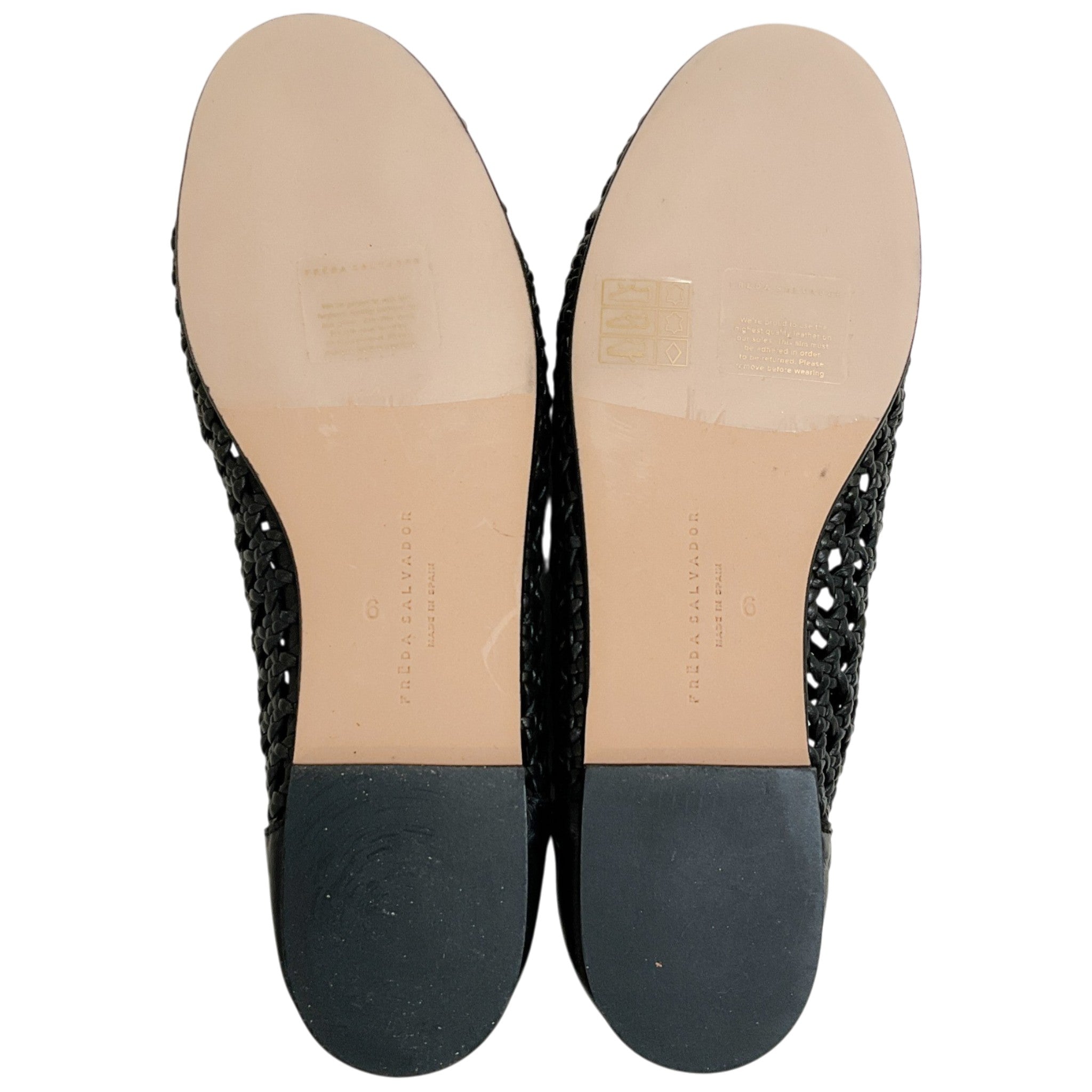Freda Salvador Black Leather Riley Woven Round Toe Flats