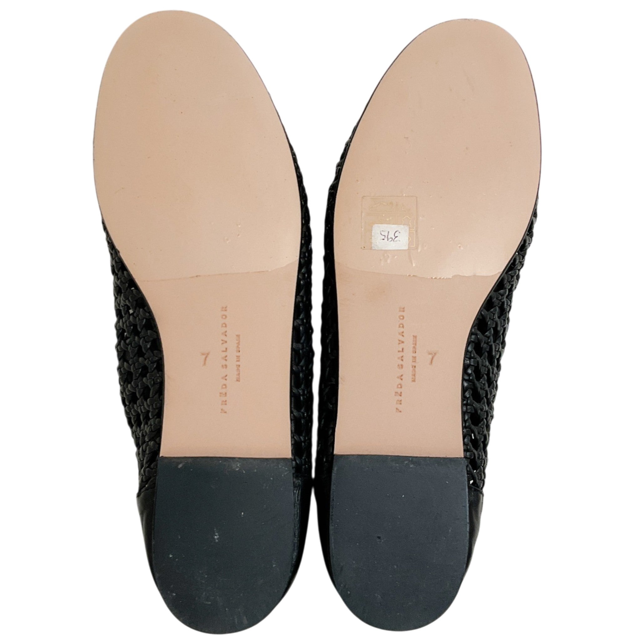 Freda Salvador Black Leather Riley Woven Round Toe Flats