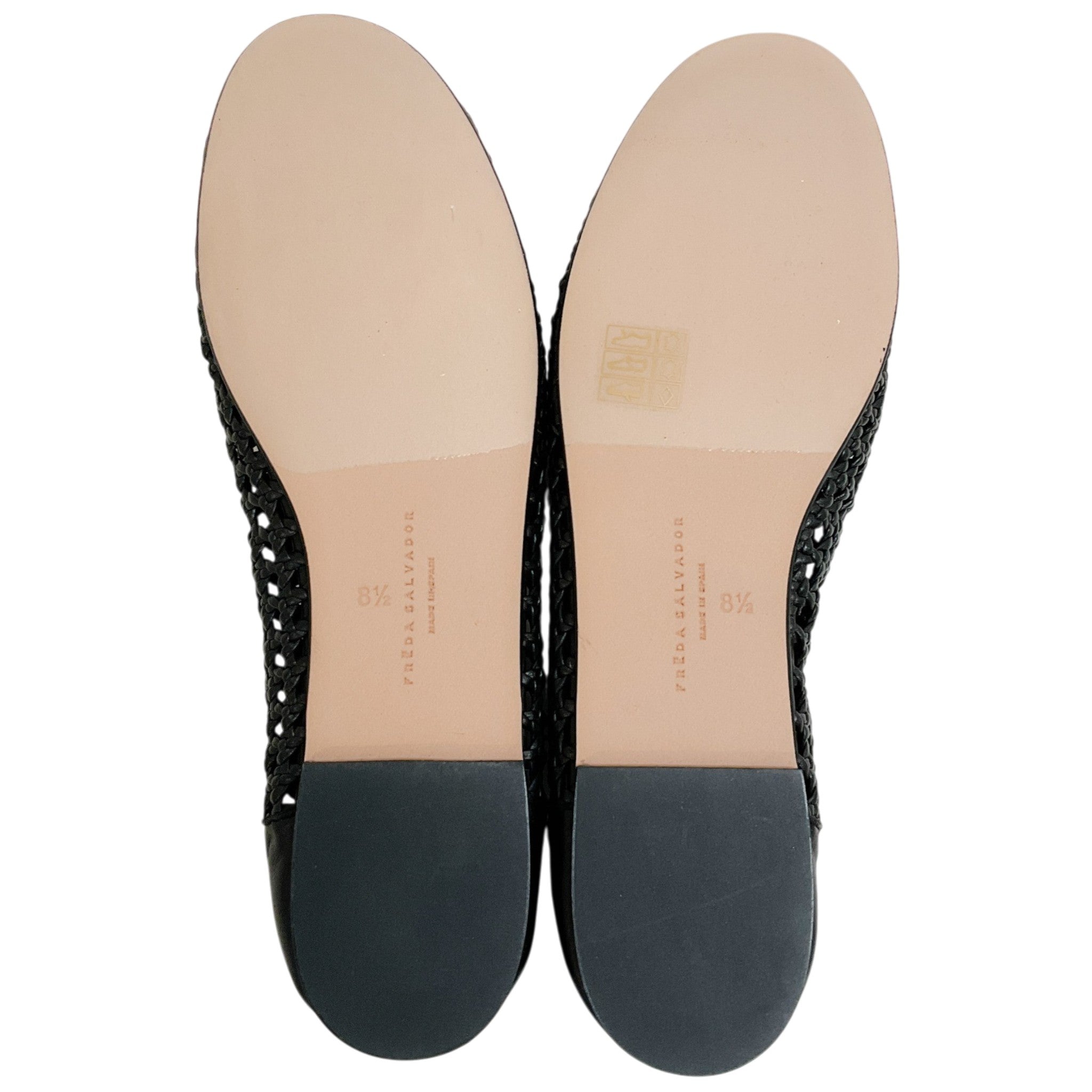 Freda Salvador Black Leather Riley Woven Round Toe Flats