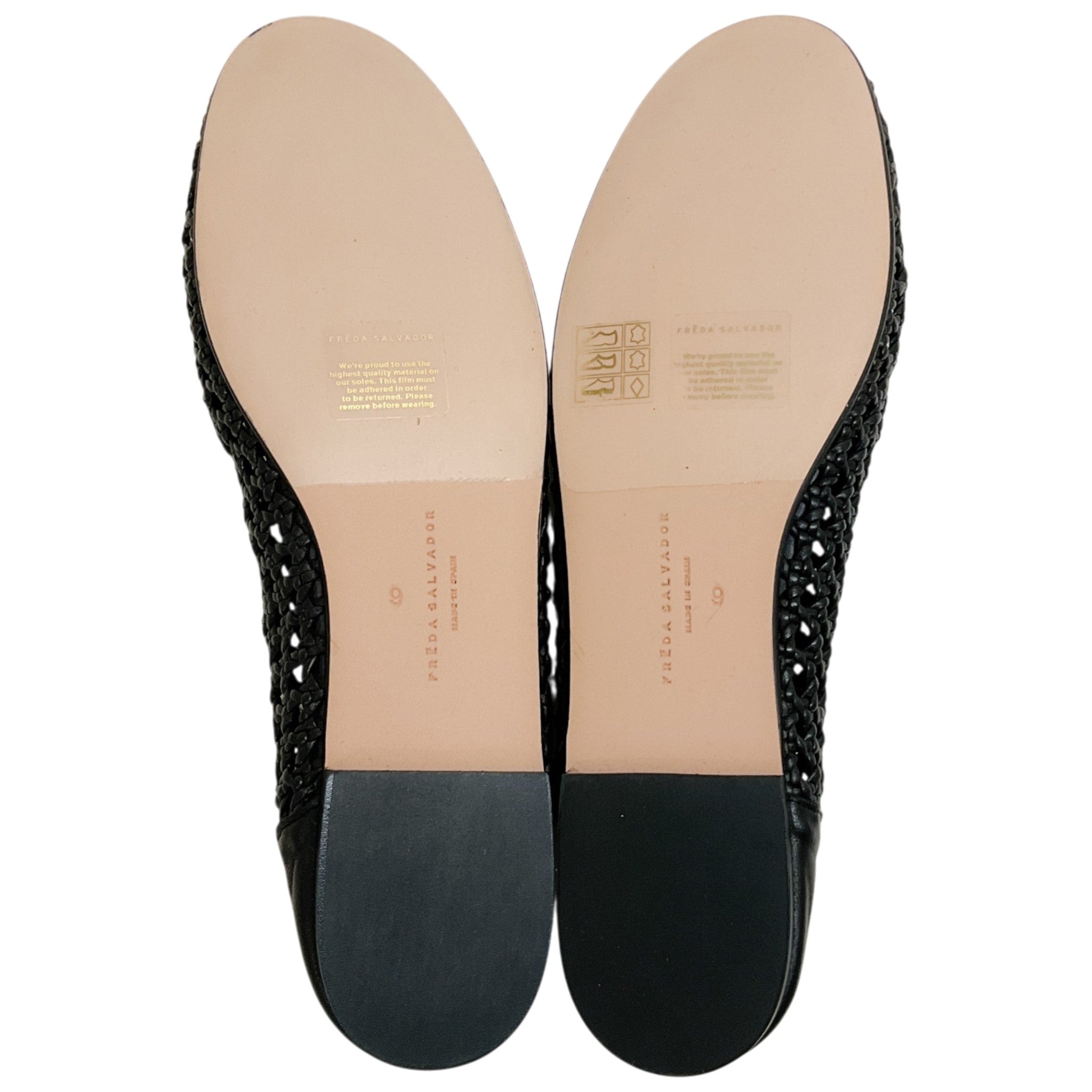Freda Salvador Black Leather Riley Woven Round Toe Flats