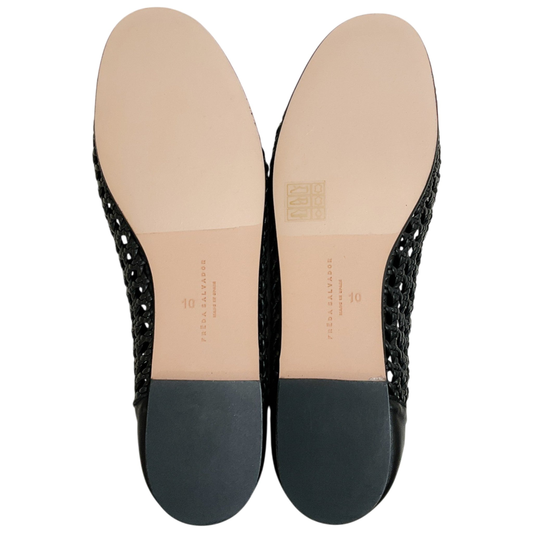 Freda Salvador Black Leather Riley Woven Round Toe Flats