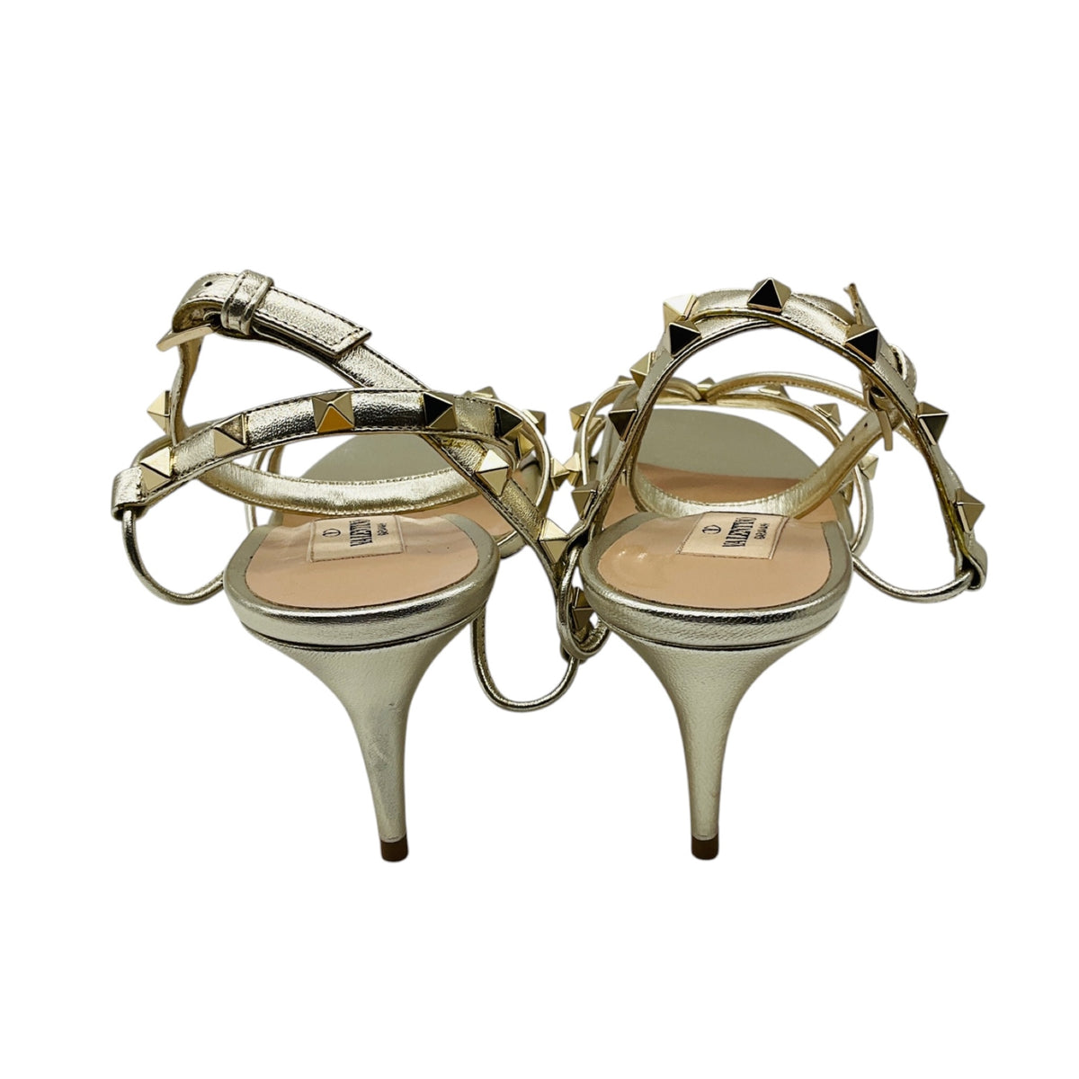 Valentino Gold Metallic Rockstud Leather Ankle Strap Sandals
