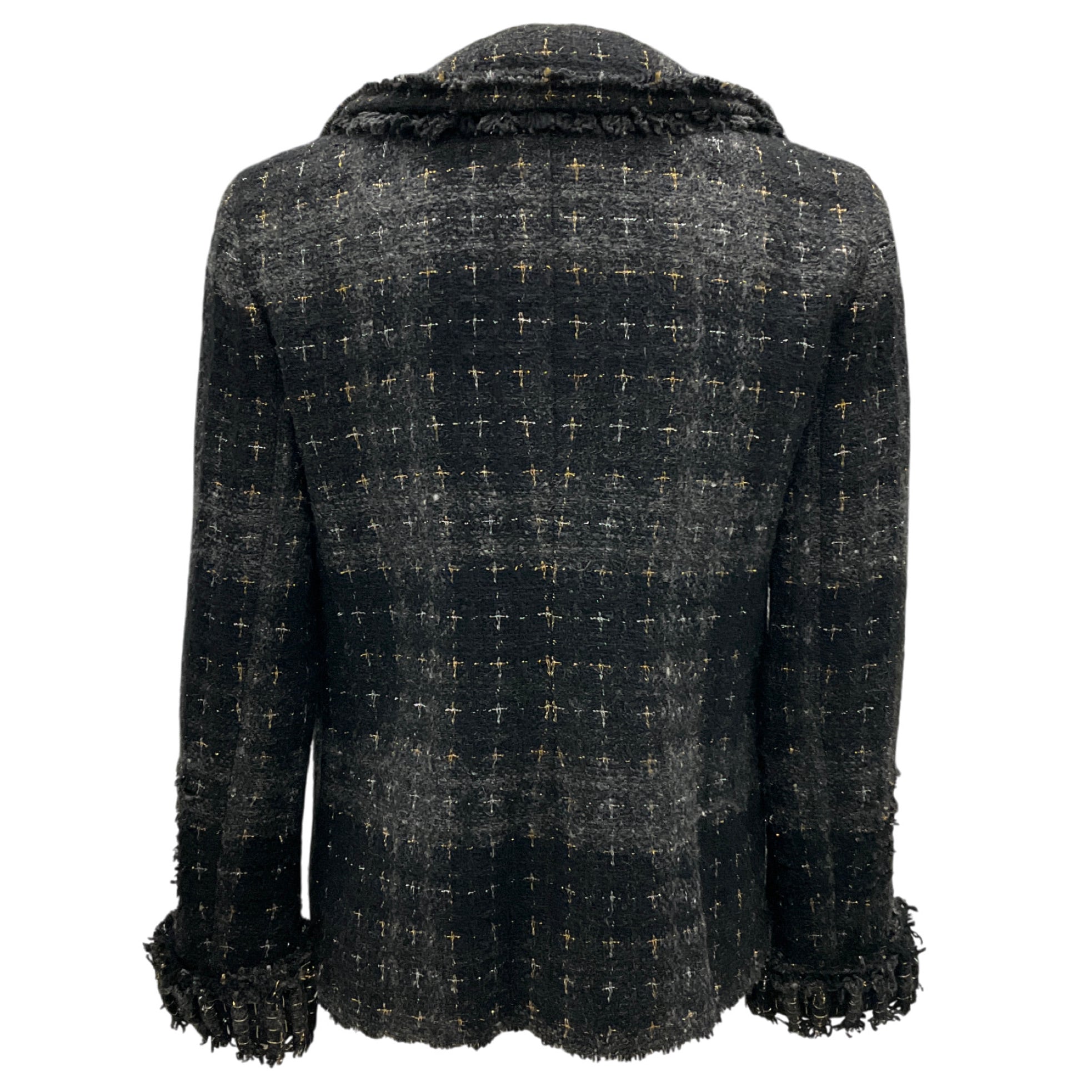 Chanel Black / Charcoal Grey / Silver / Gold Metallic 2008 Wool Tweed Jacket