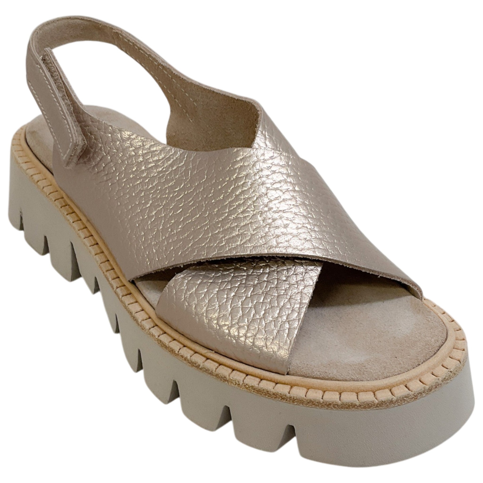 Pedro Garcia White Gold Lame Leather Reme Sandals
