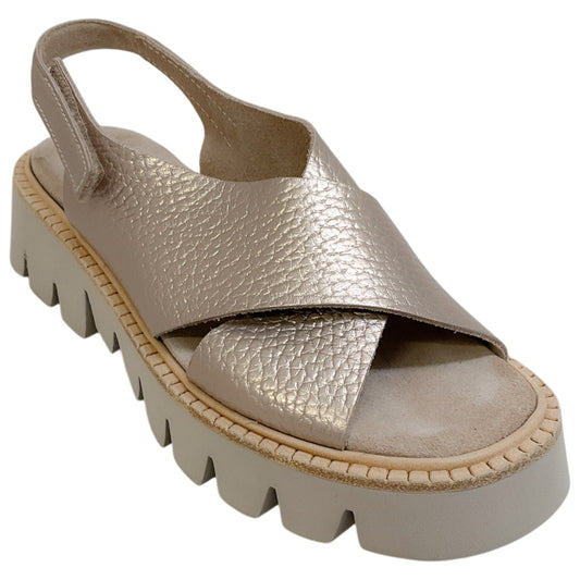 Pedro Garcia White Gold Lame Leather Reme Sandals

