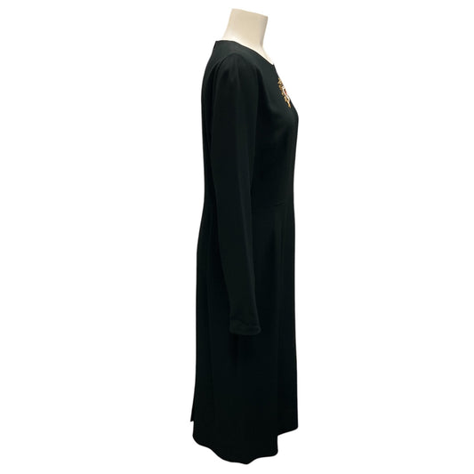 Dolce & Gabbana Black Heart Logo Patch Long Sleeved Crepe Midi Dress