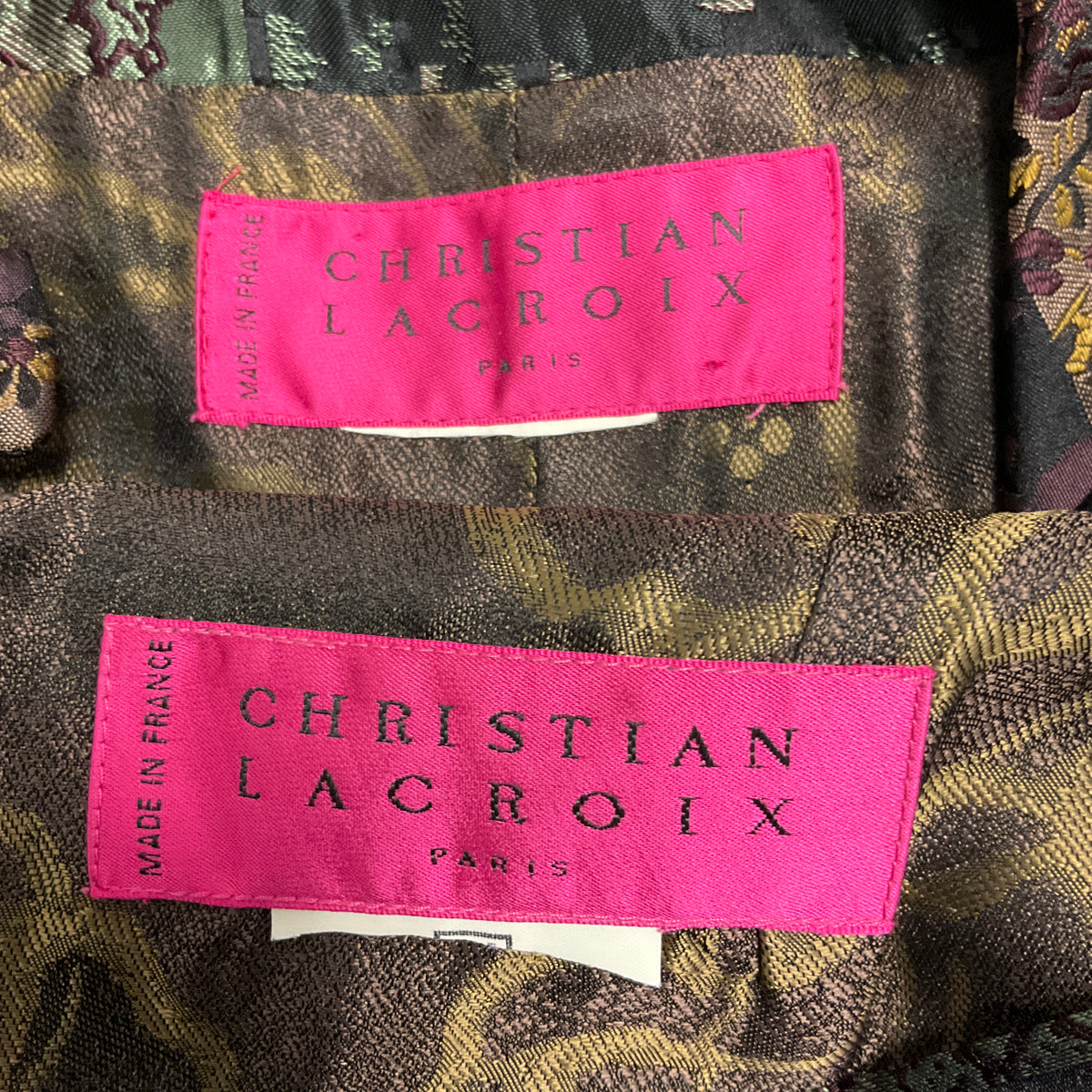 Christian Lacroix Vintage Burgundy Multi Metallic Striped Jacquard Jacket and Skirt Suit Set