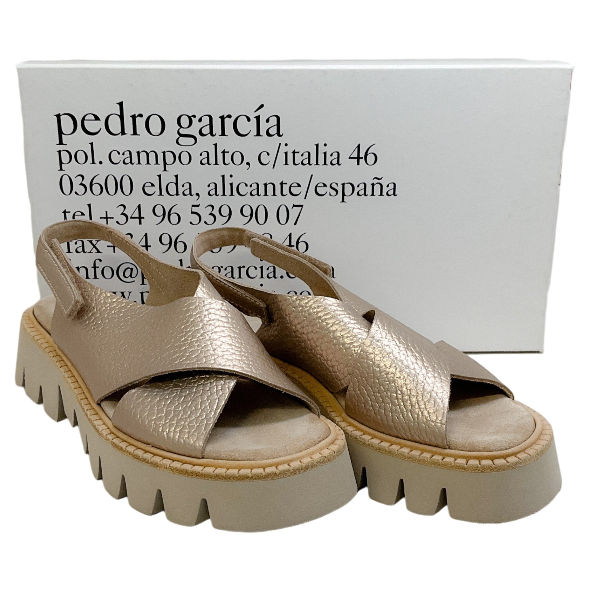 Pedro Garcia White Gold Lame Leather Reme Sandals