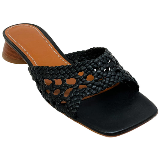 Staud Black Leather Crochet Simone Slide Sandals
