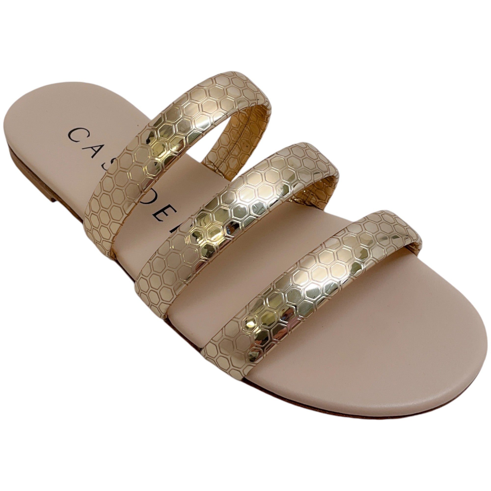 Casadei Rose Gold Embossed Leather Atomium Sandals
