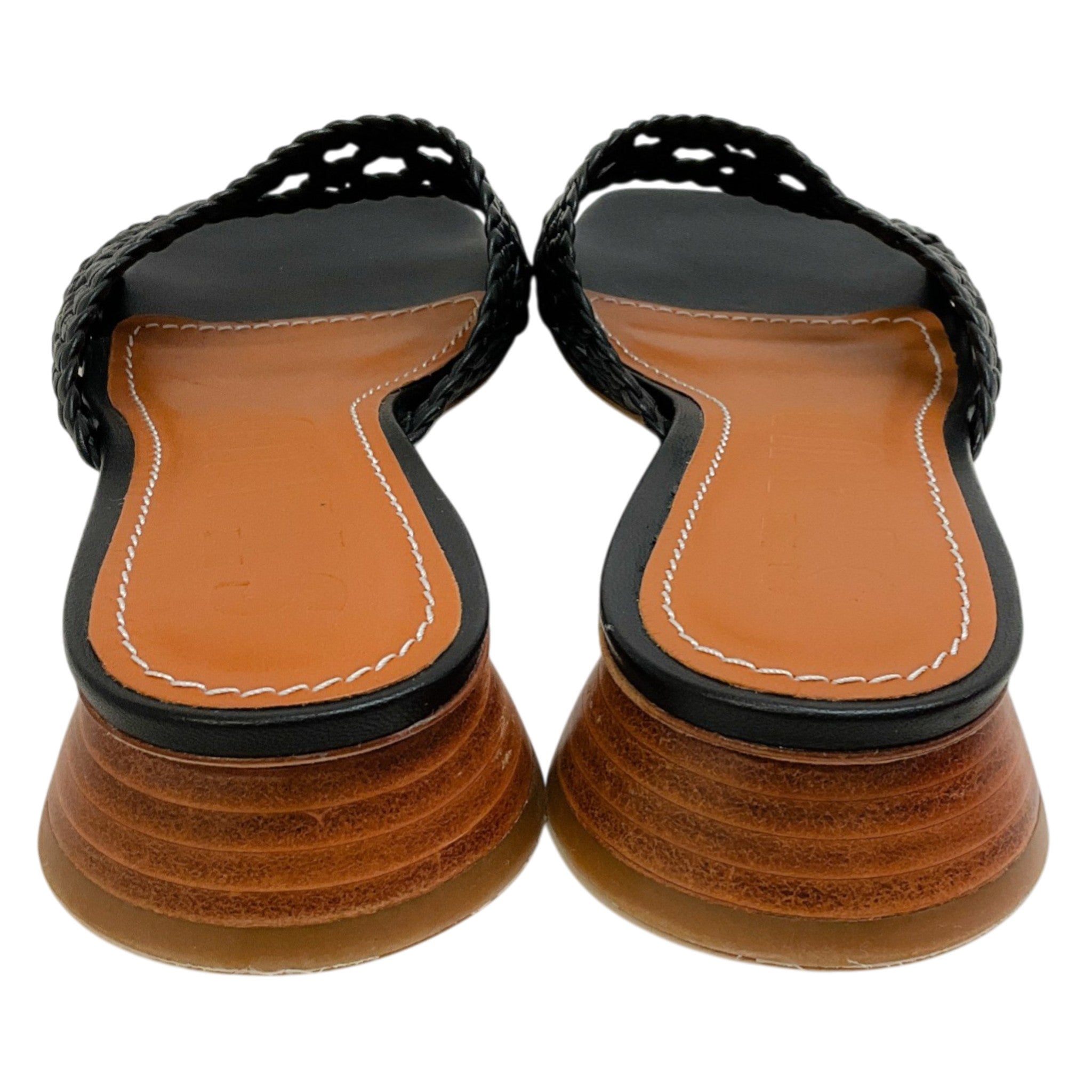 Staud  Black Leather Crochet Simone Slide Sandals