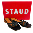 Load image into Gallery viewer, Staud  Black Leather Crochet Simone Slide Sandals
