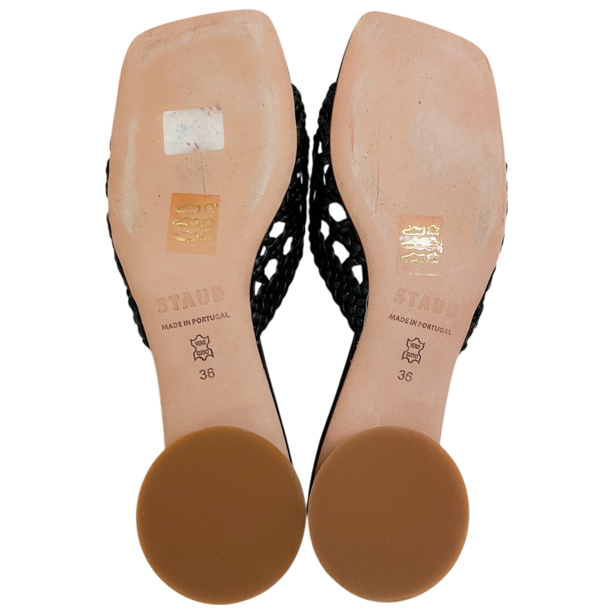 Staud  Black Leather Crochet Simone Slide Sandals