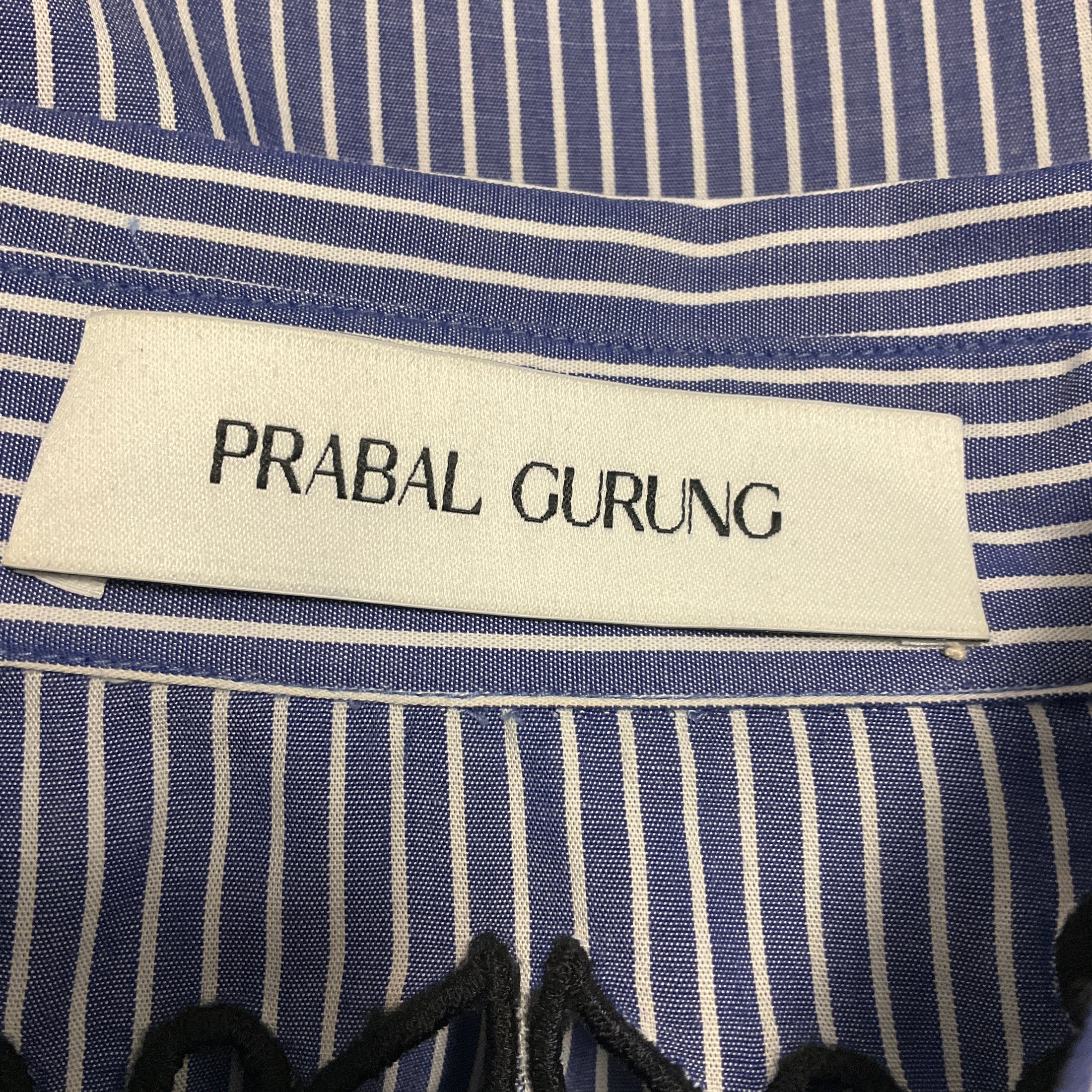 Prabal Gurung Blue / White / Navy Floral Embroidered Eyelet Striped Blouse