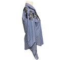 Load image into Gallery viewer, Prabal Gurung Blue / White / Navy Floral Embroidered Eyelet Striped Blouse
