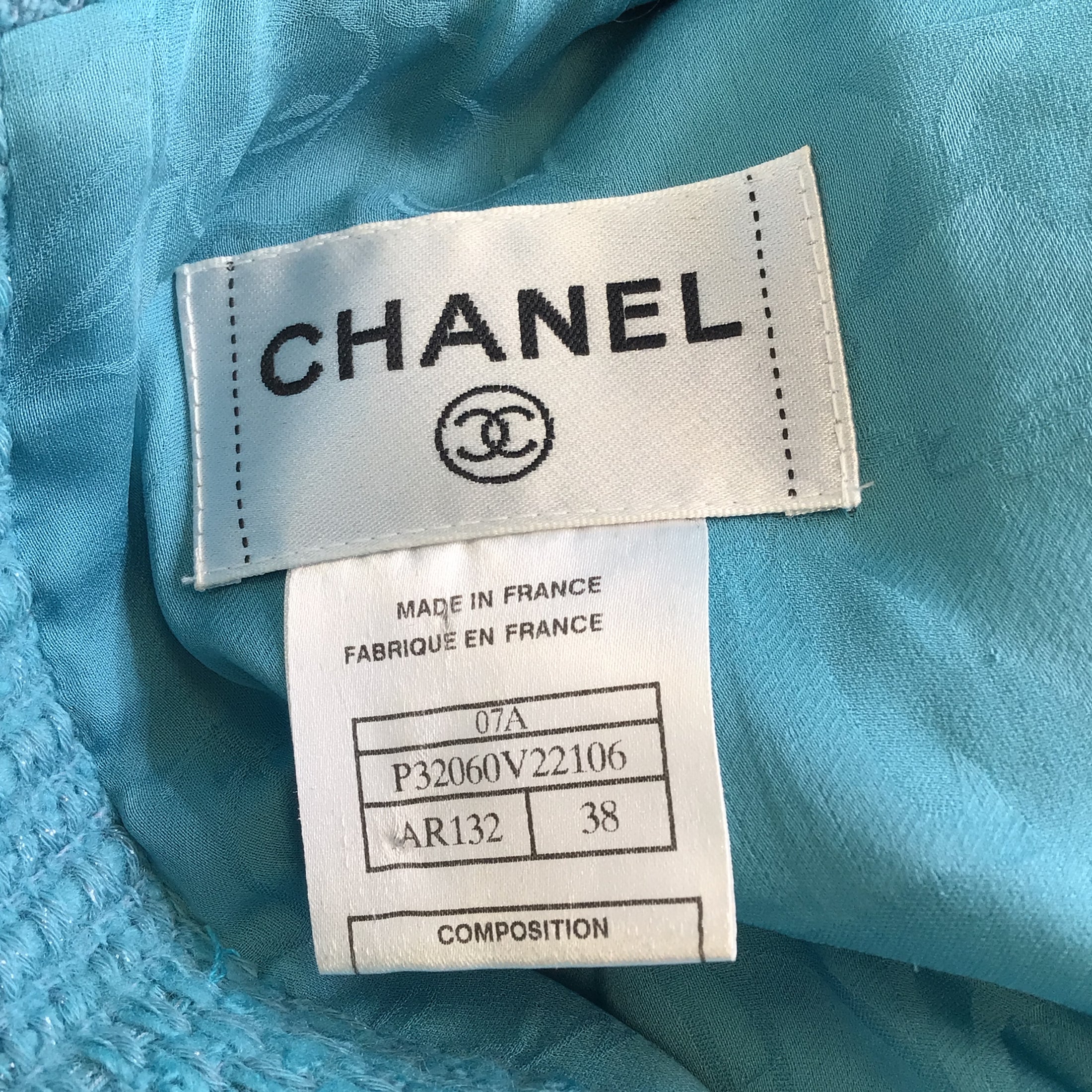 Chanel Teal Short Sleeved Belted Wool Tweed Dress