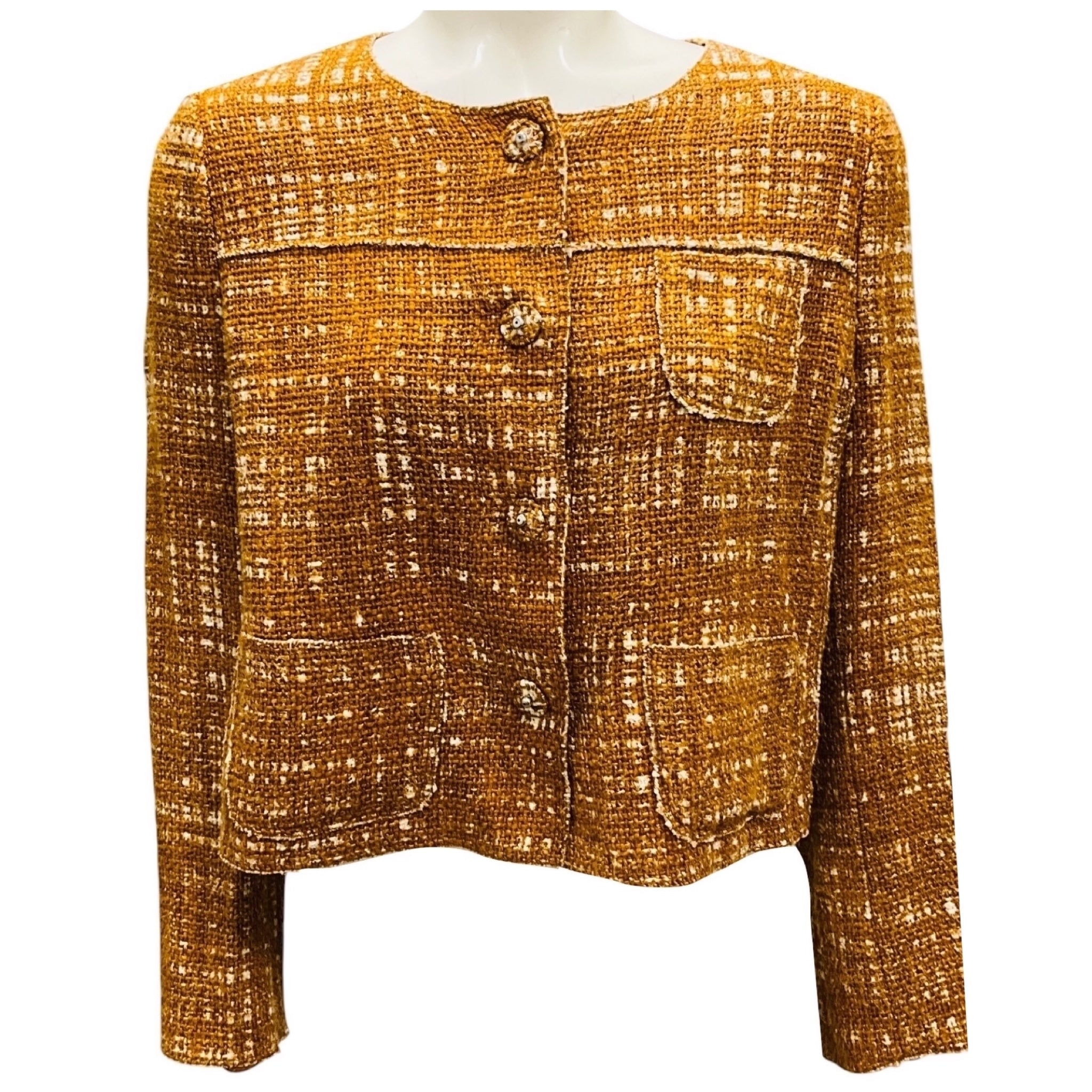 Prada Mustard Button Front Tweed Jacket