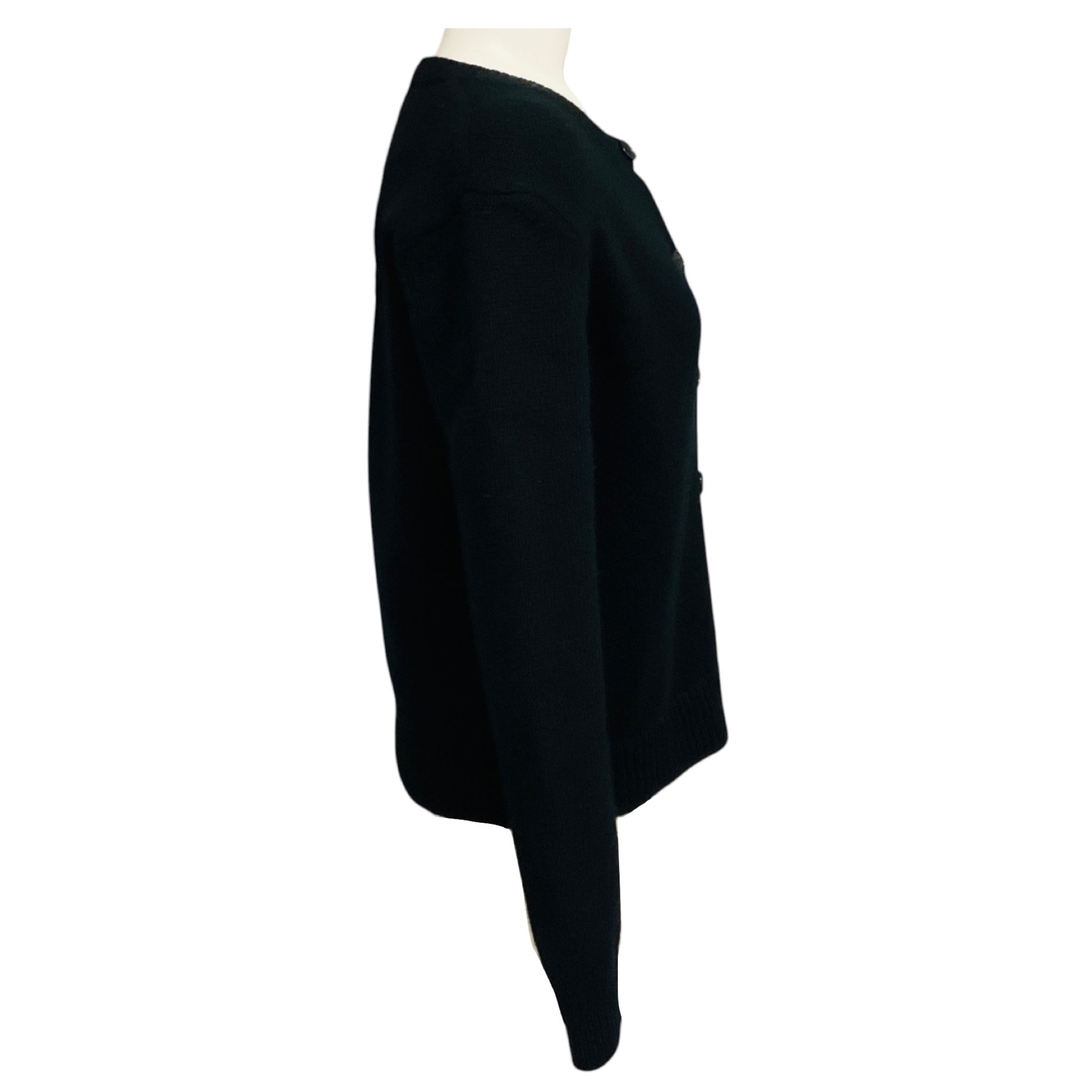 Loewe Black Wool Knit Cardigan Sweater with Pin Embellishments