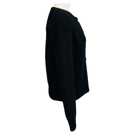 Loewe Black Wool Knit Cardigan Sweater with Pin Embellishments