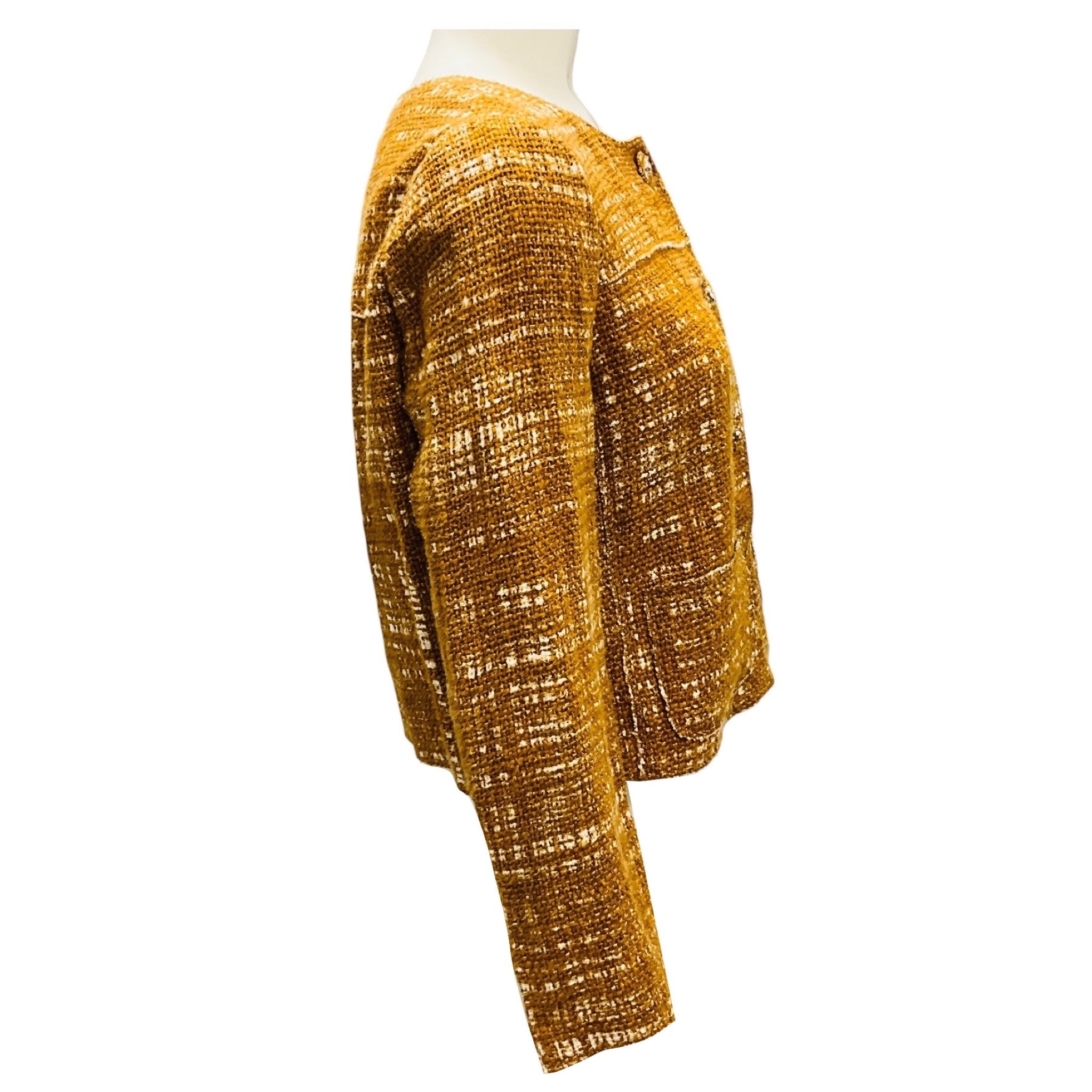 Prada Mustard Button Front Tweed Jacket