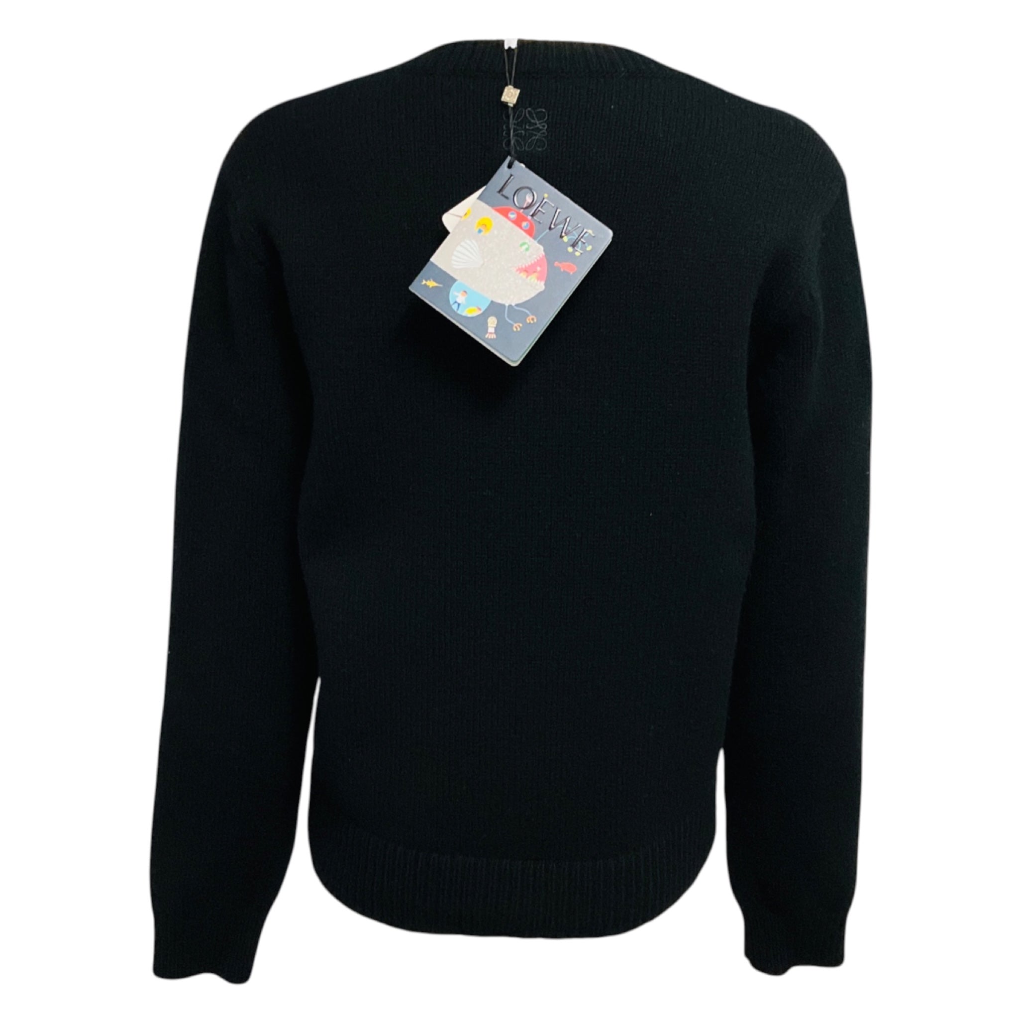 Loewe Black Wool Knit Cardigan Sweater with Pin Embellishments