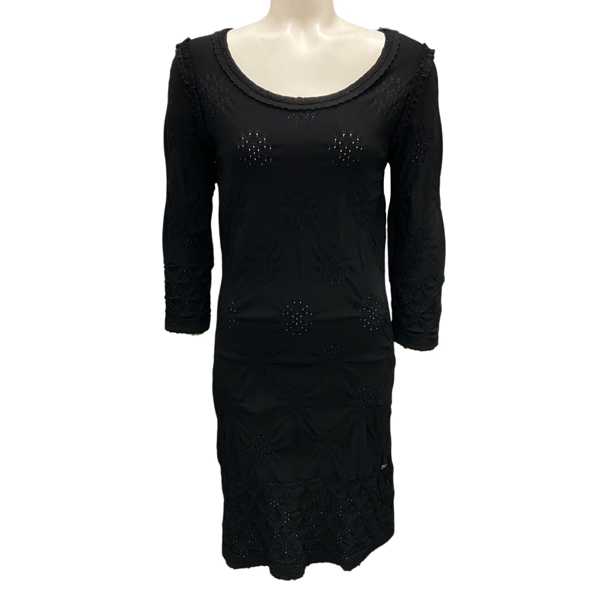 Chanel Black Ruched Long Sleeved Knit Dress