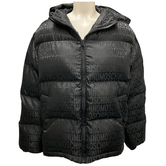 Moschino Couture Black Logo Hooded Full Zip Puffer Jacket