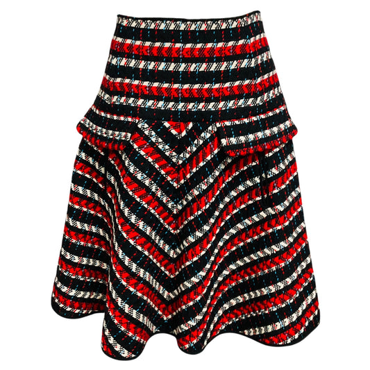 Oscar de la Renta Red / Black / White Multi Flared Wool Skirt
