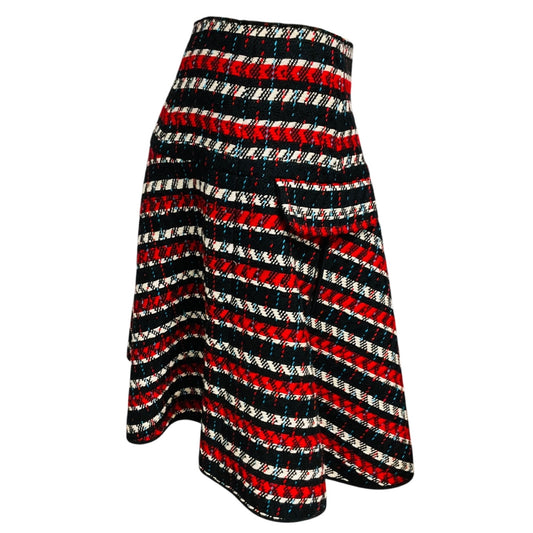 Oscar de la Renta Red / Black / White Multi Flared Wool Skirt