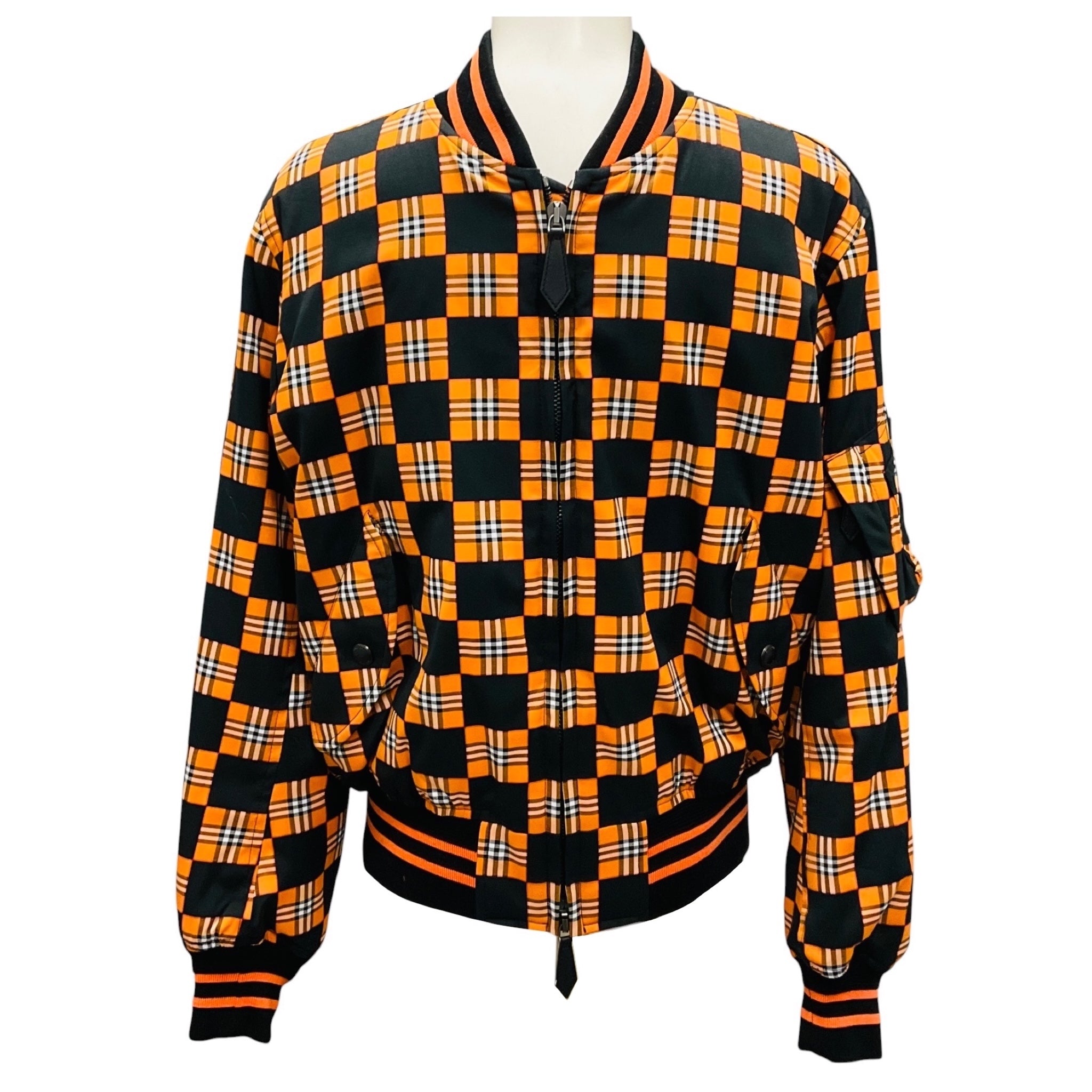Burberry Men's Deep Orange Brookland Checkerboard Bomber Jacket