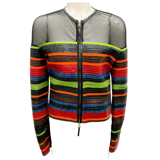 Gianfranco Ferre Vintage Multi Stripe Snakeskin Leather Jacket