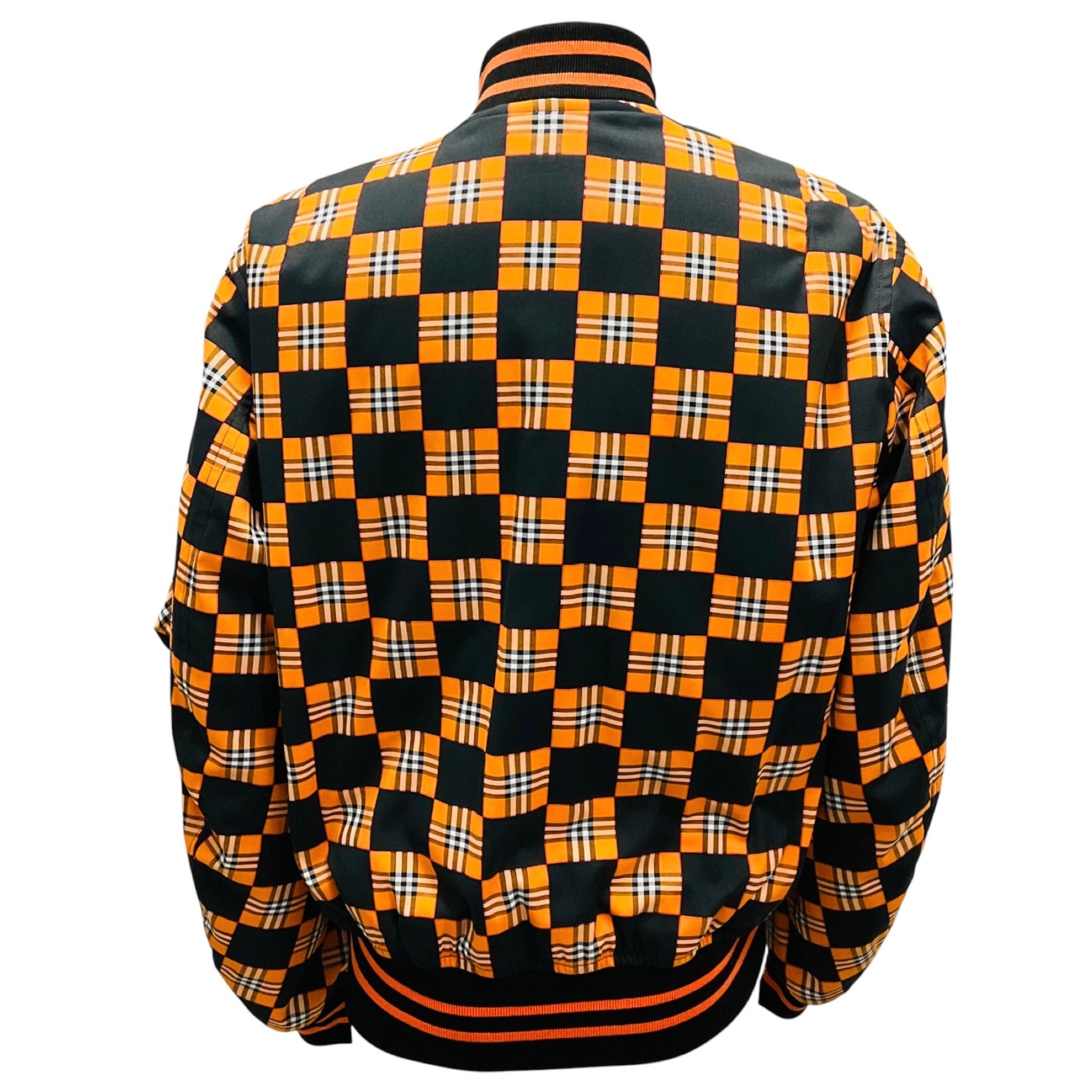 Burberry Men's Deep Orange Brookland Checkerboard Bomber Jacket