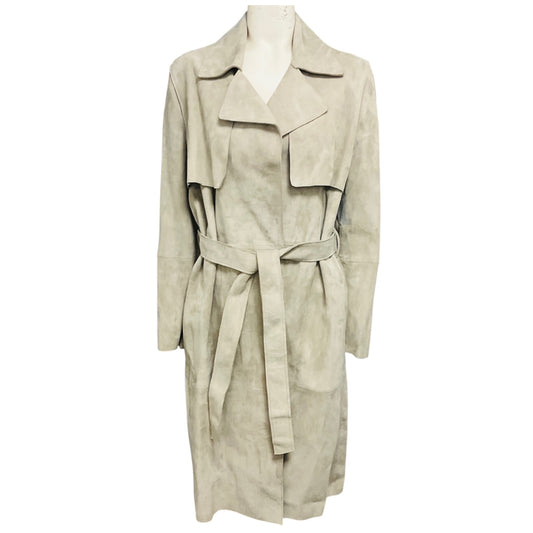 Fleurette Fawn Mid Length Suede Leather Coat with Belt