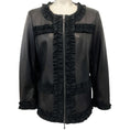 Load image into Gallery viewer, Anne Fontaine Black Leather Jacket with Ribbon Trim

