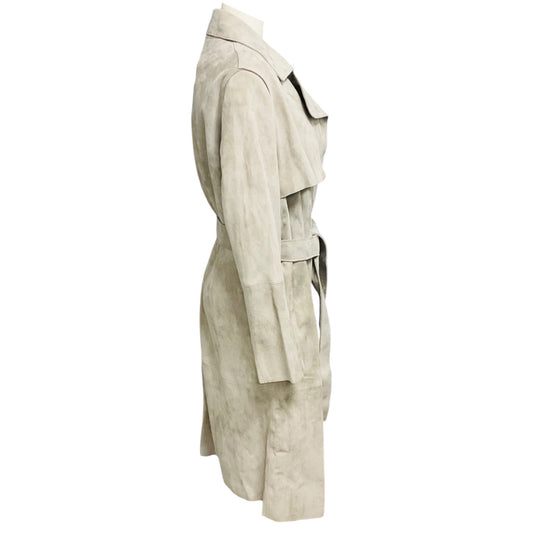 Fleurette Fawn Mid Length Suede Leather Coat with Belt