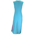 Load image into Gallery viewer, Carolina Herrera Turquoise Multi Sleeveless V-Neck Crepe Midi Dress
