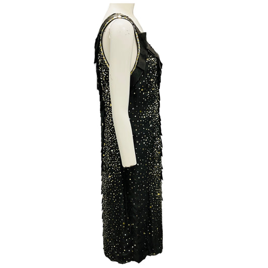 Carolina Herrera Anthracite Sequin Embellished Pleated Cocktail Dress