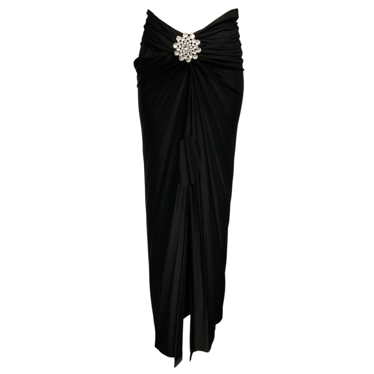 Paco Rabanne Black Crystal Embellished Draped Jersey Maxi Skirt