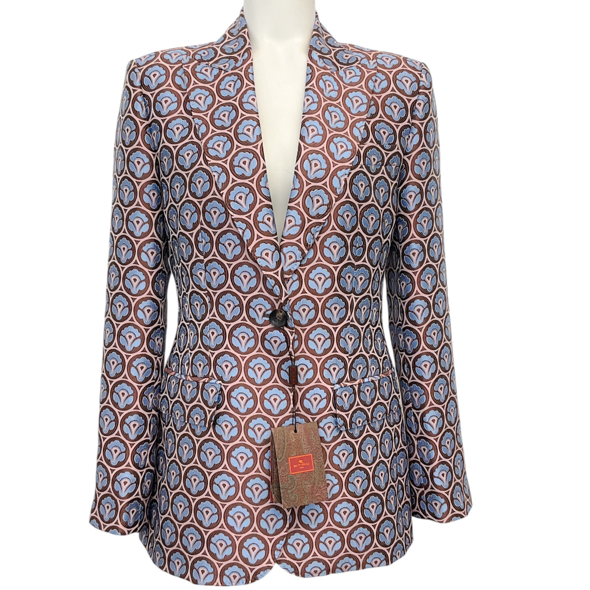 Etro Brown / Blue Abstract Floral Jacquard Blazer
