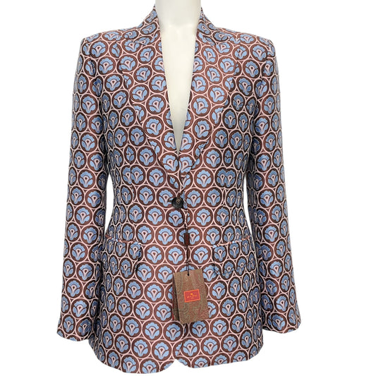 Etro Brown / Blue Abstract Floral Jacquard Blazer
