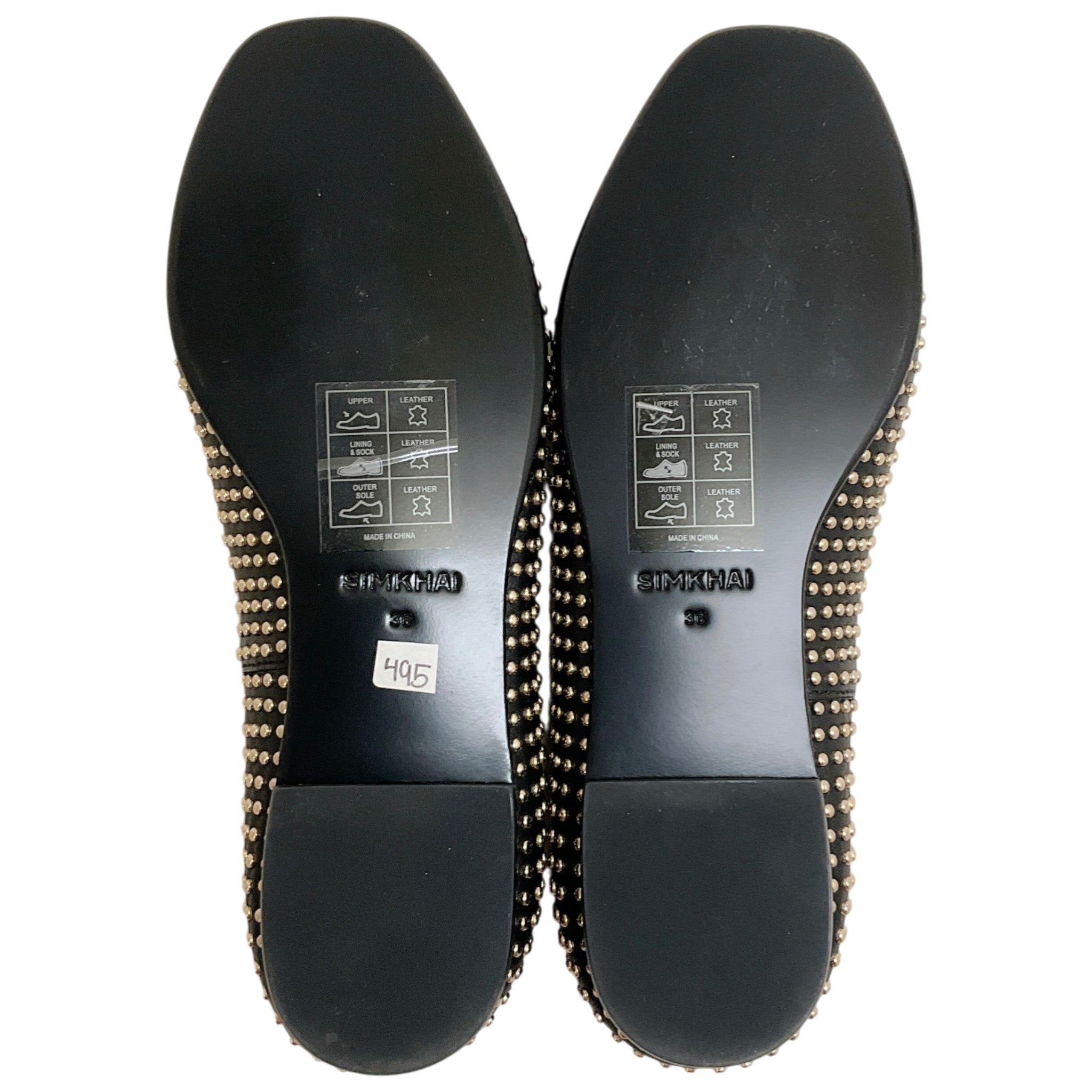 Simkhai Black Leather Eden Flats with Gold Studs