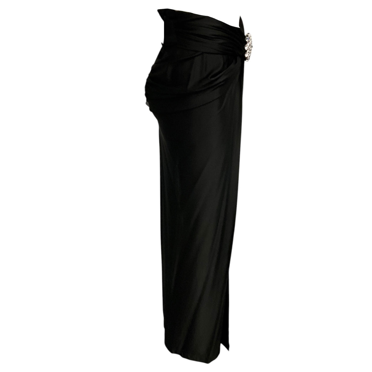 Paco Rabanne Black Crystal Embellished Draped Jersey Maxi Skirt