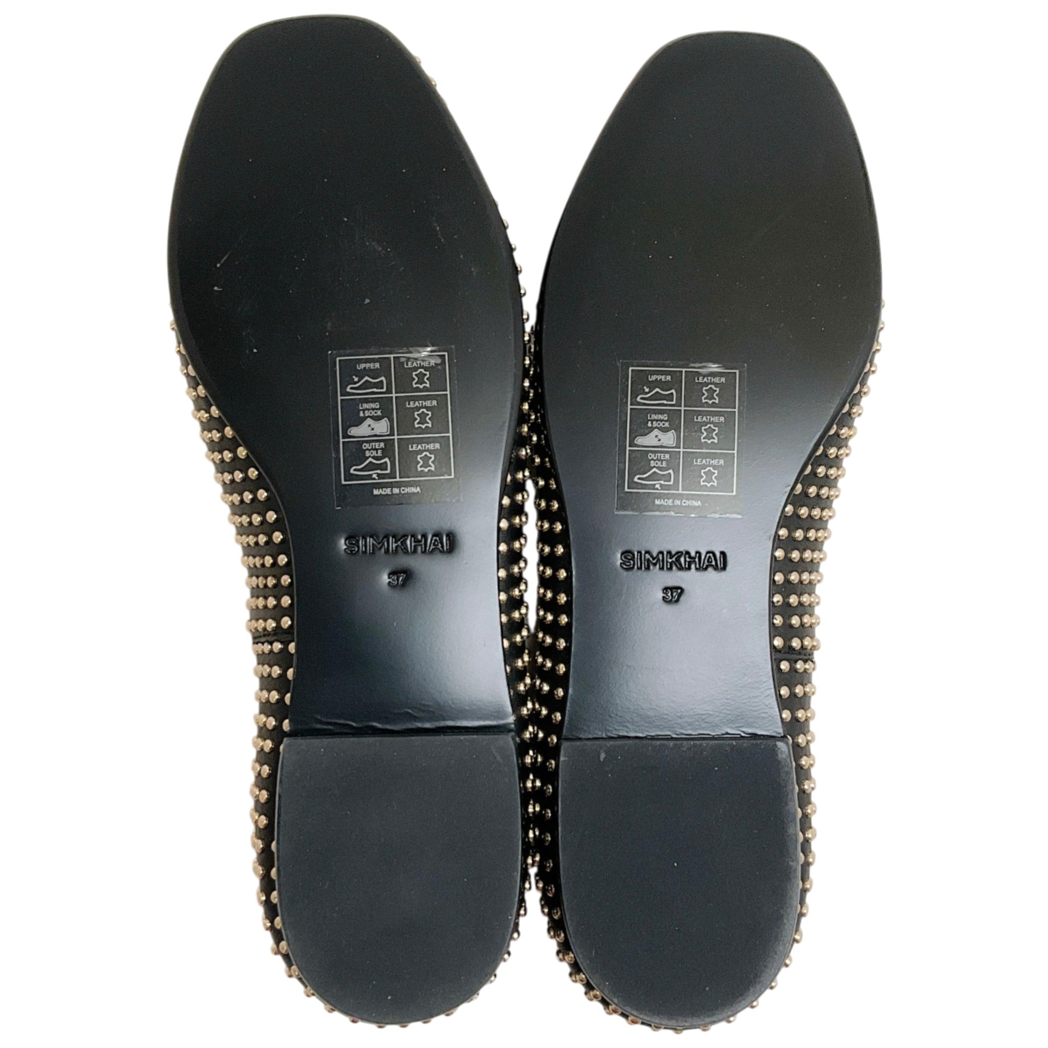 Simkhai Black Leather Eden Flats with Gold Studs