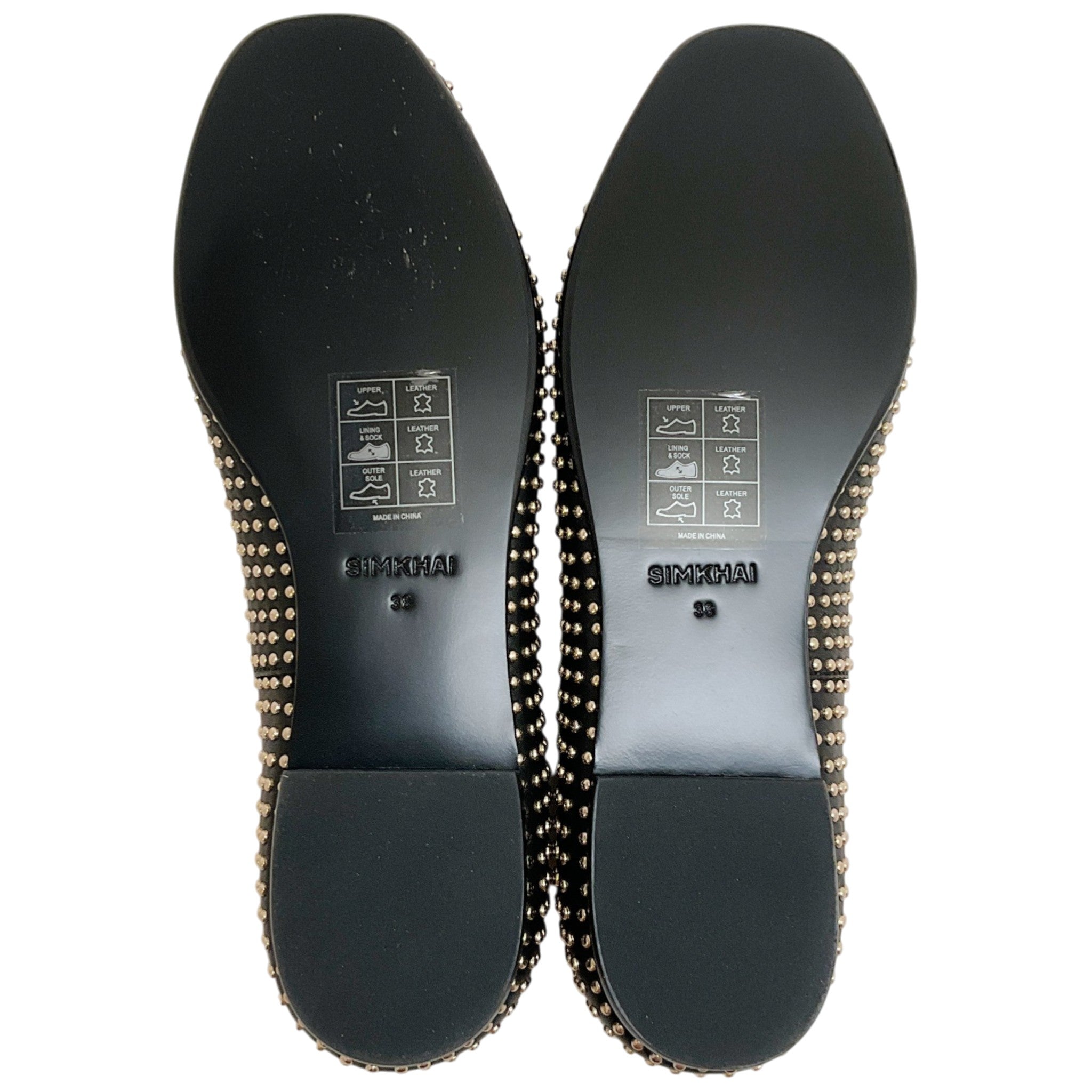 Simkhai Black Leather Eden Flats with Gold Studs