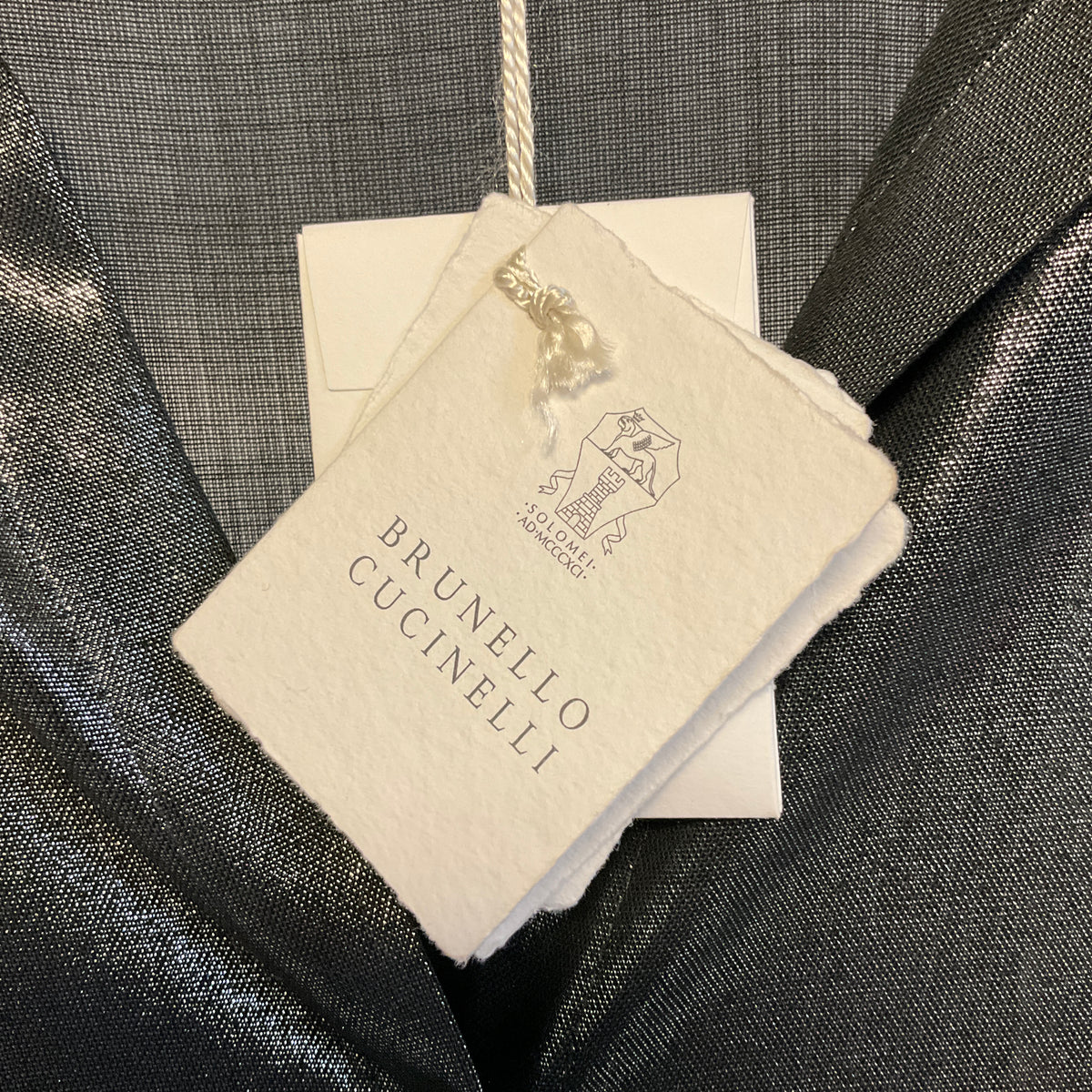 Brunello Cucinelli Black Stone Metallic Lame Wool Gauze Wrap Midi Shirt Dress