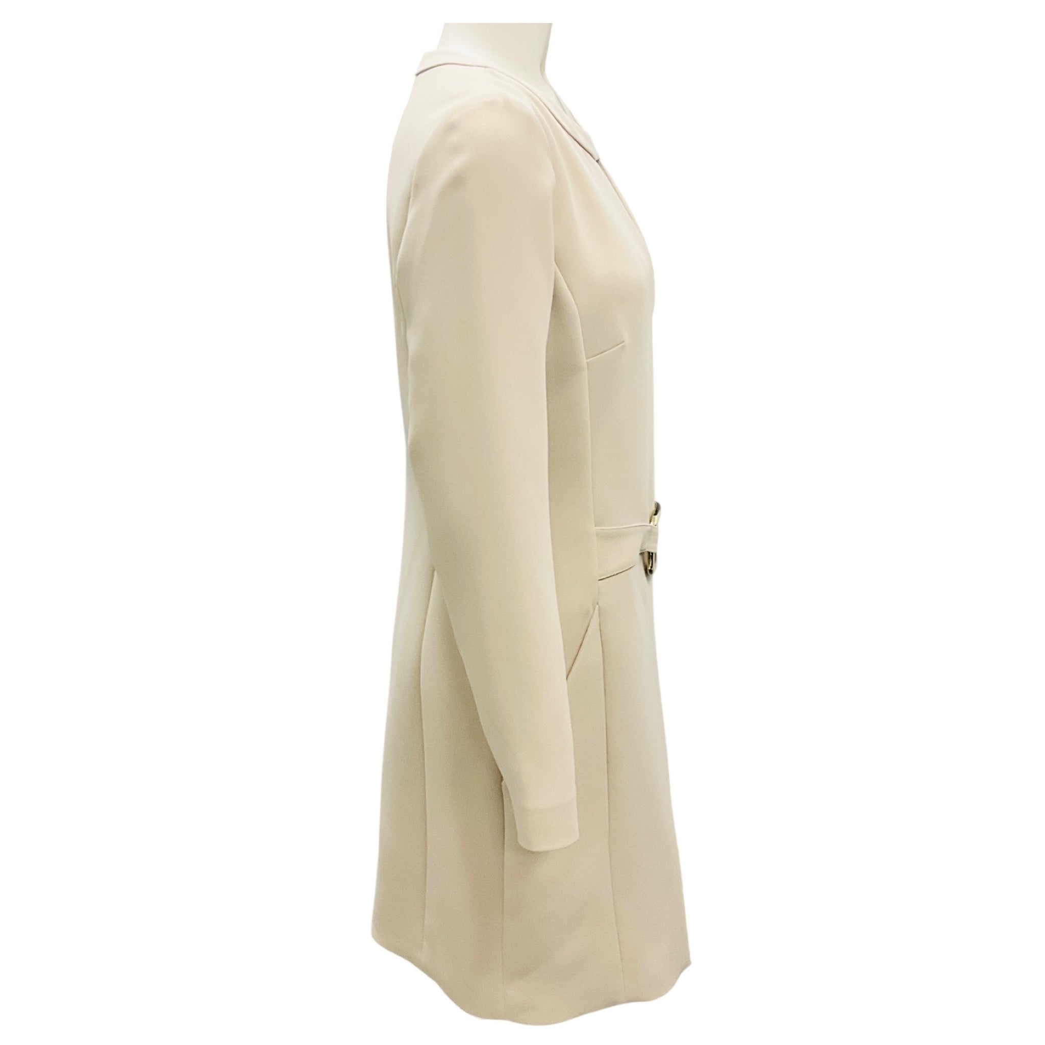 Barbara Bui Light Beige Buckle Adorned Dress with Slit Sleeves