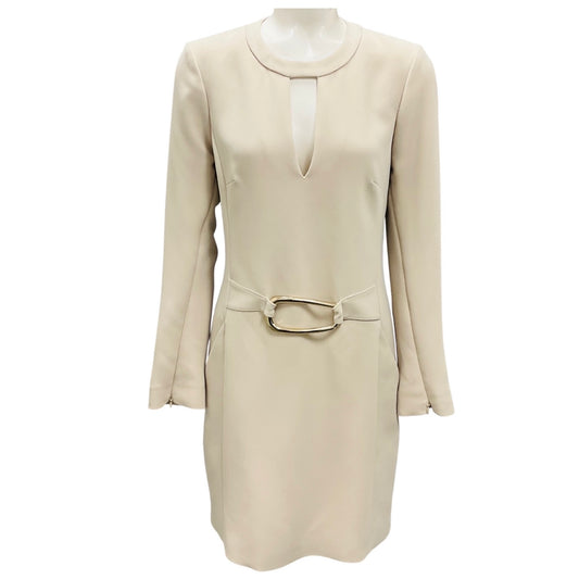 Barbara Bui Light Beige Buckle Adorned Dress with Slit Sleeves