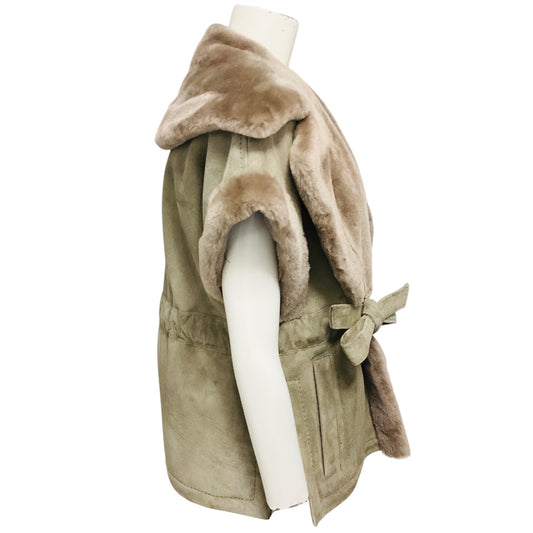 Fleurette Taupe Suede and Shearling Vest with Belt