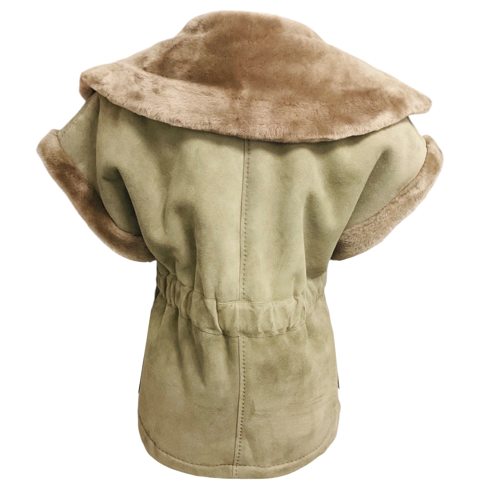 Fleurette Taupe Suede and Shearling Vest with Belt