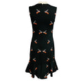 Load image into Gallery viewer, Victoria Beckham Black Multi Bird Print Ruffled Hem Sleeveless Crepe Dress
